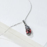 Ancient Chinese Monster Garnet Pendant Silver Necklace