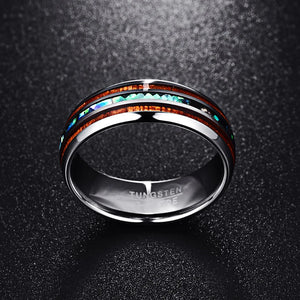 8mm Koa Wood & Abalone Tungsten Rings Men's Wedding Bands Size 5-17