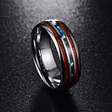 8mm Koa Wood & Abalone Tungsten Rings Men's Wedding Bands Size 5-17