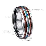 8mm Koa Wood & Abalone Tungsten Rings Men's Wedding Bands Size 5-17