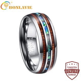 8mm Koa Wood & Abalone Tungsten Rings Men's Wedding Bands Size 5-17