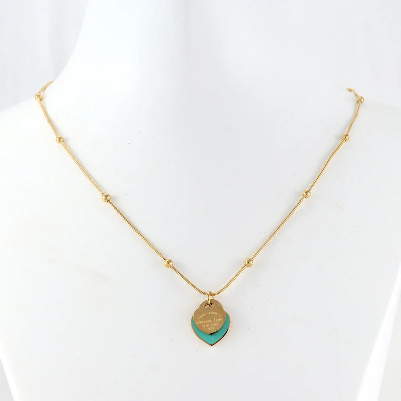 316L Stainless Steel Heart Charm Necklace Set