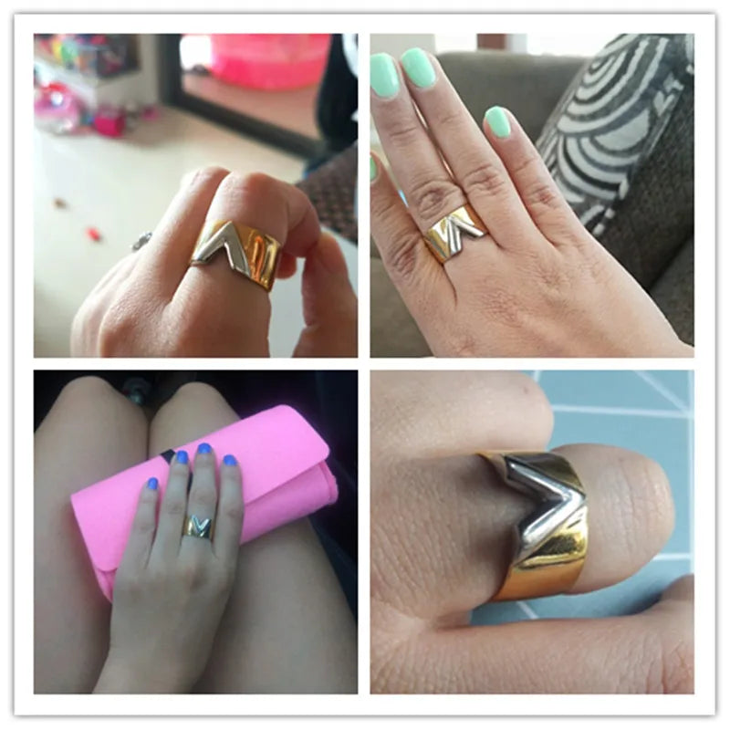 Double V Ring Titanium Steel Love Rings