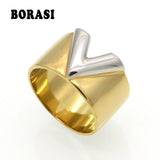 Double V Ring Titanium Steel Love Rings