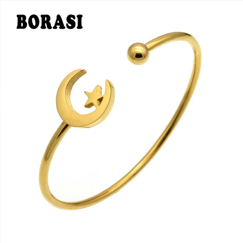 Star Moon Charm Steel Love Bangles Steampunk Bracelets For Women