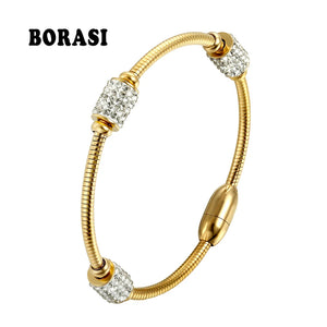 Stainless Steel Bracelet with Three Oval Crystals