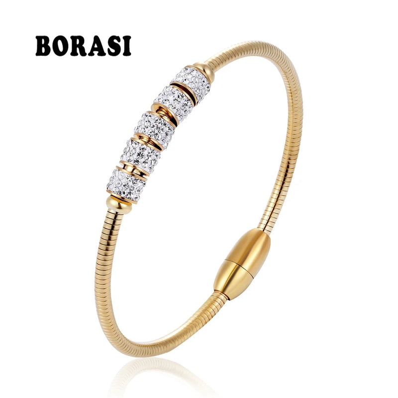 Crystal Adjustable Zircon Bangle Stainless Steel Bracelet