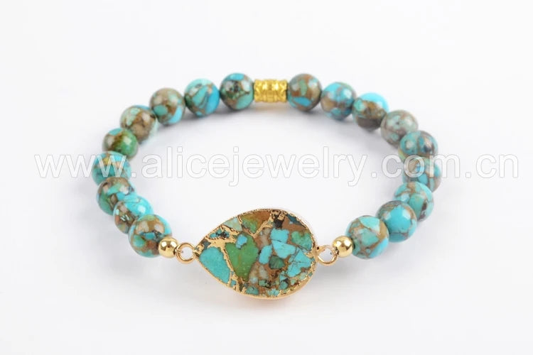 Copper Natural Turquoises Bracelet with 8mm Beads