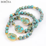 Copper Natural Turquoises Bracelet with 8mm Beads