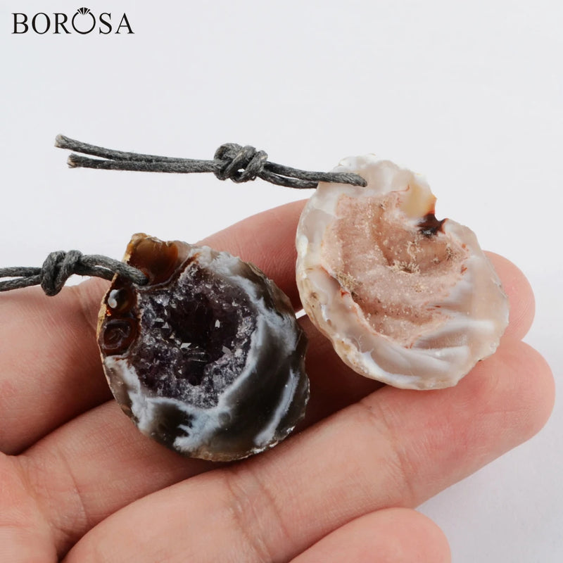 Natural Geode Agates Pendant for Jewelry Making