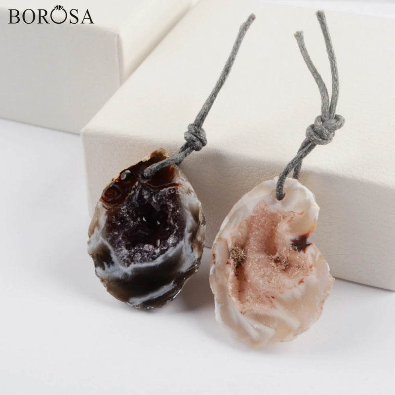 Natural Geode Agates Pendant for Women Necklace
