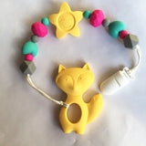 BPA Silicone Teether Fox Pacifier Clip with Star Pendant