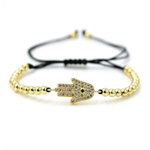 4mm Copper Beads Hamsa Hand Lucky Bracelet Evil Eye Braiding Macrame