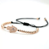 4mm Copper Beads Hamsa Hand Lucky Bracelet Evil Eye Braiding Macrame