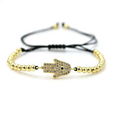 4mm Copper Beads Hamsa Hand Lucky Bracelet Evil Eye Braiding Macrame