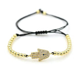 4mm Copper Beads Hamsa Hand Lucky Bracelet Evil Eye Braiding Macrame