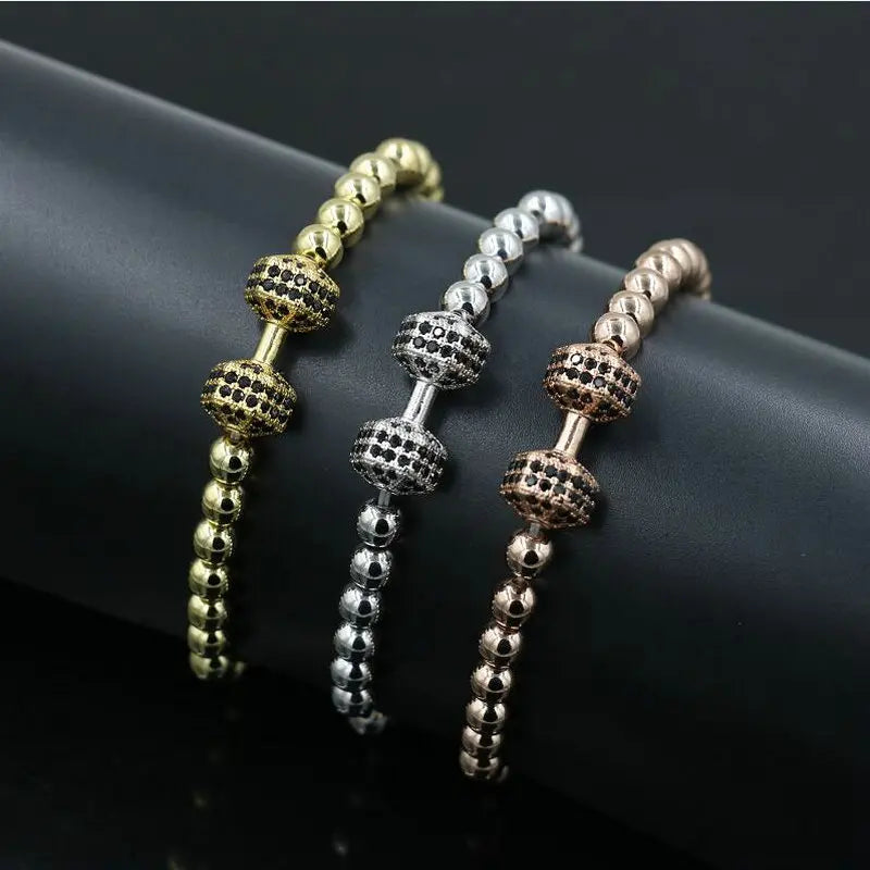 Micro Pave CZ Zirconia Dumbbell Chakra Bracelet Powerful Beads