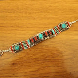 Nepal Copper Inlaid Red Coral Turquoises Beads Woman Cuff Bracelet