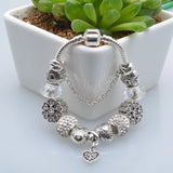 Ancient Silver-Plated Ladies Bracelet DIY Heart Pendant Gift