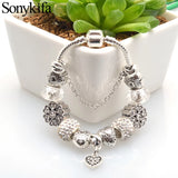 Ancient Silver-Plated Ladies Bracelet DIY Heart Pendant Gift
