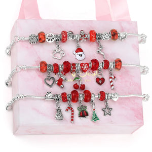 Christmas Advent DIY Charm Bracelet Jewelry Gift Beaded Pendant Bracelets