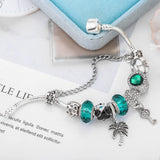DIY Alloy Beaded Charm Bracelet Candy Green Four-Leaf Clover
