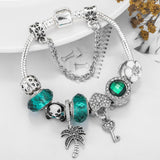 DIY Alloy Beaded Charm Bracelet Candy Green Four-Leaf Clover