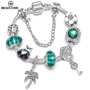 DIY Alloy Beaded Charm Bracelet Candy Green Four-Leaf Clover