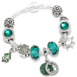 DIY Alloy Beaded Charm Bracelet Candy Green Four-Leaf Clover