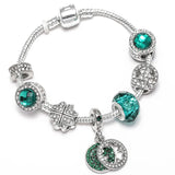 DIY Alloy Beaded Charm Bracelet Candy Green Four-Leaf Clover