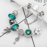 DIY Alloy Beaded Charm Bracelet Candy Green Four-Leaf Clover