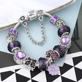 Purple Charm Bracelet with Purple Crystal Beads and Butterfly Pendant