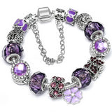 Purple Charm Bracelet with Purple Crystal Beads and Butterfly Pendant
