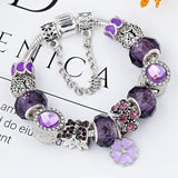 Purple Charm Bracelet with Purple Crystal Beads and Butterfly Pendant