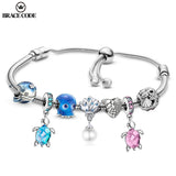 Crystal Sea Turtles Seashell Octopus Beaded Pendant Bracelet