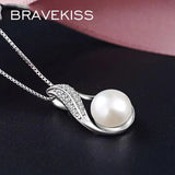 925 Silver Pearl Pendant Necklace CZ Stone BLN0421