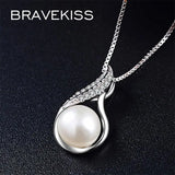 925 Silver Pearl Pendant Necklace CZ Stone BLN0421