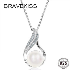 925 Silver Pearl Pendant Necklace CZ Stone BLN0421
