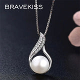 925 Silver Pearl Pendant Necklace CZ Stone BLN0421
