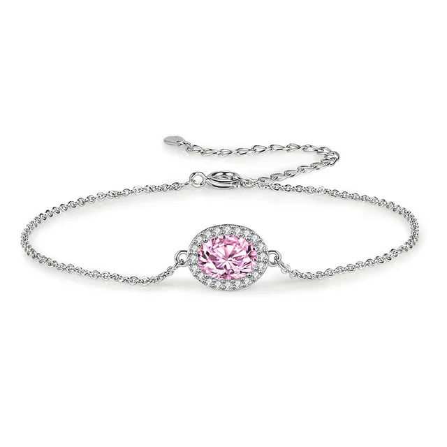 Pink Yellow Oval CZ Bracelet Jewelry Gift for Women UB0235