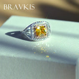 Big Crystal Square Ring Yellow Zircon Wedding Band BUR0143