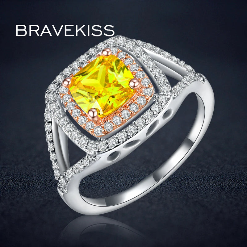 Big Crystal Square Ring Yellow Zircon Wedding Band BUR0143