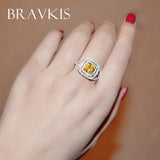 Big Crystal Square Ring Yellow Zircon Wedding Band BUR0143