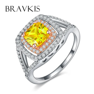 Big Crystal Square Ring Yellow Zircon Wedding Band BUR0143
