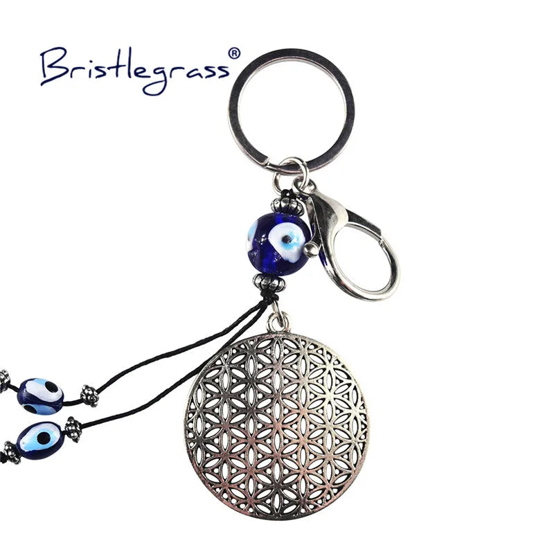 Evil Eye Carved Disk Key Chains Ring Holder Keychains Amulet Lucky Charm