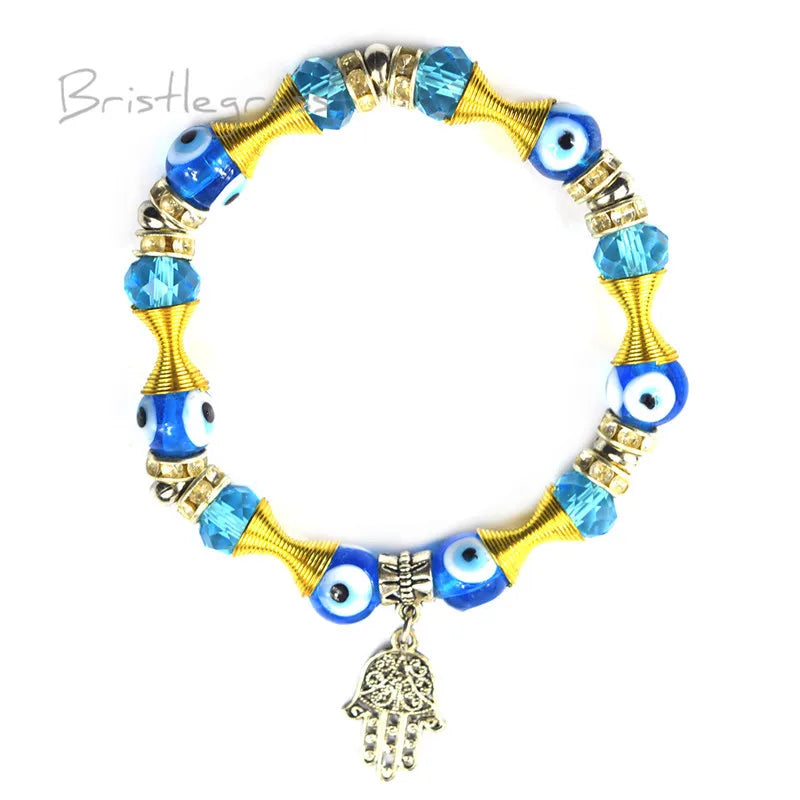 Evil Eye Hamsa Hand Glass Beaded Bracelet Lucky Charm Protection Gift