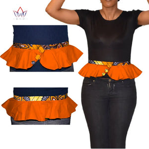 African Print Obi Ankara Green Yellow Peplum Belt Button Skirt