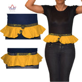 African Print Obi Ankara Green Yellow Peplum Belt Button Skirt
