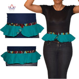 African Print Obi Ankara Green Yellow Peplum Belt Button Skirt