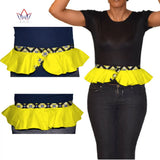 African Print Obi Ankara Green Yellow Peplum Belt Button Skirt